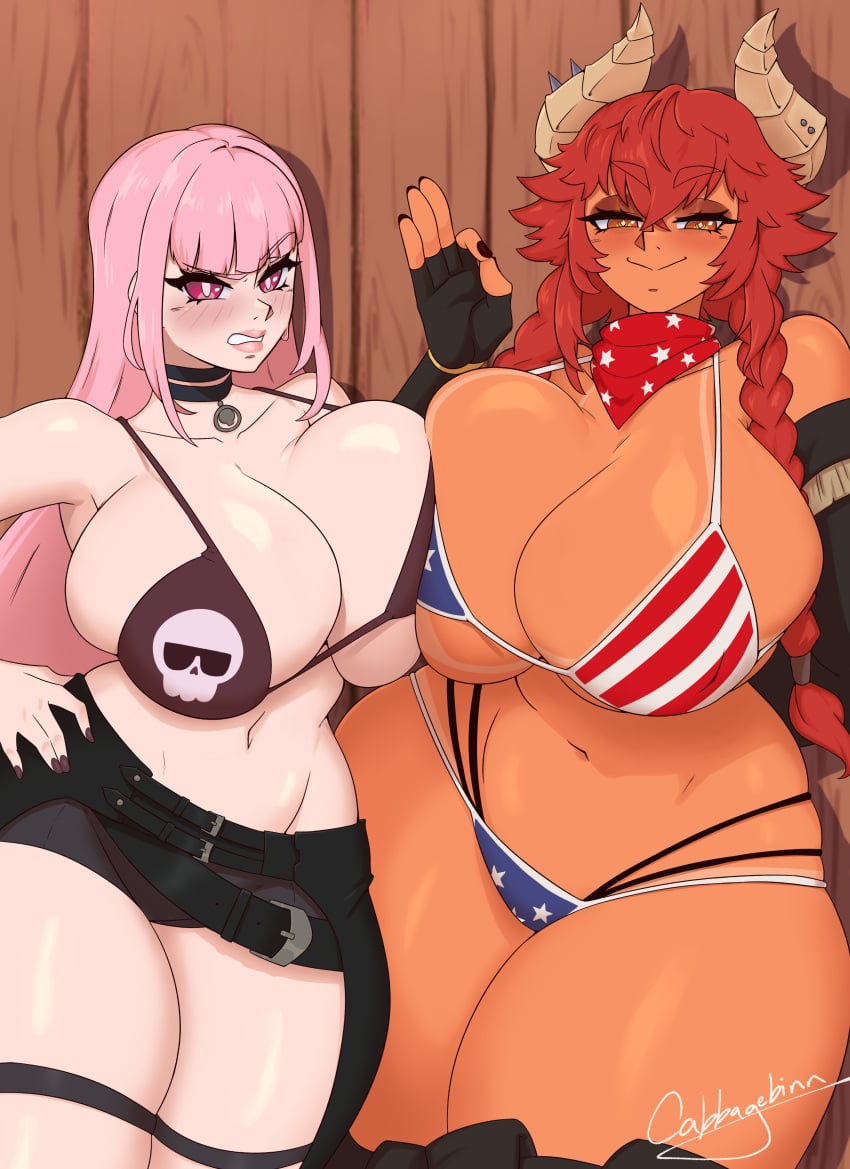 2girls big_breasts cabbagebinn female hololive hololive_english hololive_myth huge_breasts large_breasts mori_calliope virtual_youtuber vshojo zentreya