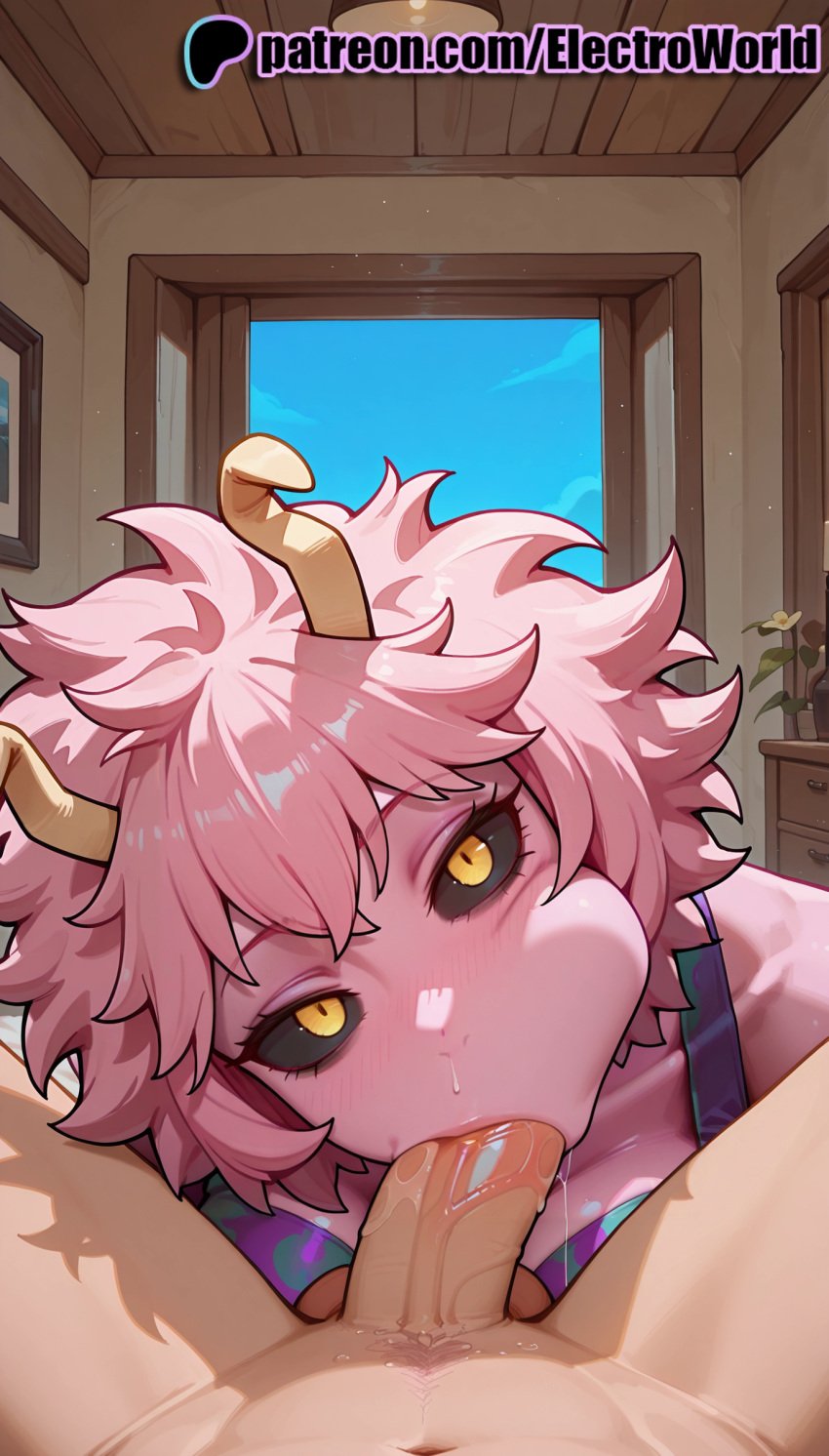 1boy 1girls 2025 ai_generated artist_name ashido_mina bare_shoulders black_sclera blowjob blowjob_face blush boku_no_hero_academia cock colored_sclera colored_skin dick electroworld fellatio female hi_res high_quality high_resolution highres horns indoors licking looking_at_viewer male mina_ashido my_hero_academia onsen oral oral_sex patreon patreon_username penis pink_hair pink_skin pov short_hair solo_focus stable_diffusion straight sucking vest watermark web_address yellow_eyes younger