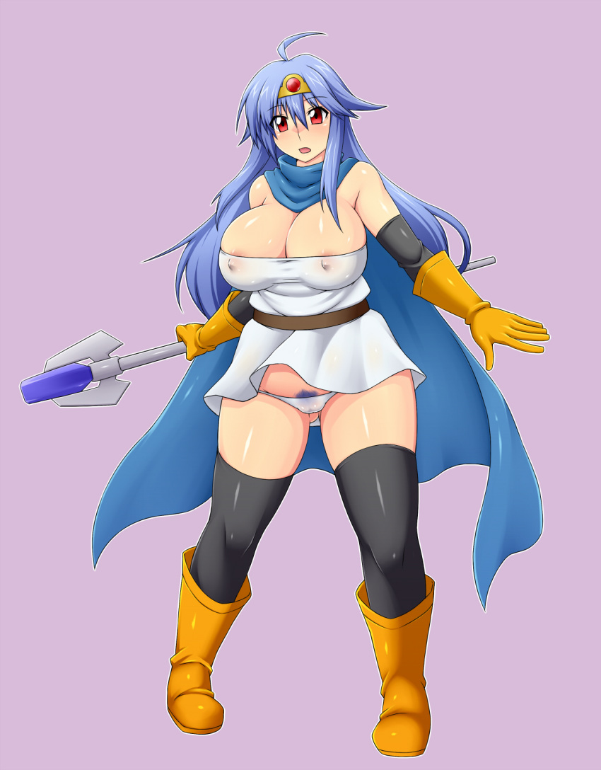 big_breasts breasts cape circlet clothing dragon_quest dragon_quest_iii dress erect_nipples erect_nipples_under_clothes highres huge_breasts large_breasts pubic_hair sage_(dq3) stockings zin