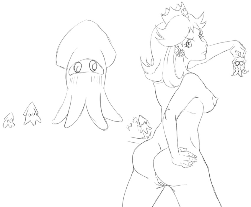 1girls annoyed ass back blooper blooper_baby blooper_nanny breasts crypticfigurines female imminent_rape mario_(series) nintendo nipples nude princess_daisy pussy sideboob spanking squid