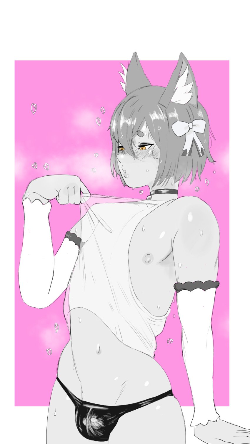 1male 2d black_and_white cute cute_male felix_argyle femboy nipples re:zero_kara_hajimeru_isekai_seikatsu safe solo sweat uzka_(artist) yellow_eyes young