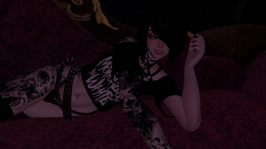 black_hair black_nails emo harness sharp_teeth vrchat