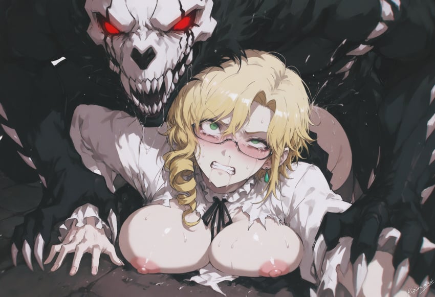 1girls 1other ai_generated blonde_hair breast_press breasts_out clenched_teeth cross-eyed crying defeated eyewear female fleeing glynda_goodwitch green_eyes grimm_(rwby) kizirugai large_breasts mating_press medium_hair messy_hair monster monster_on_female outstretched_hand rape rolling_eyes rough_sex rwby sex_from_behind size_difference snot tears torn_clothes zoophilia