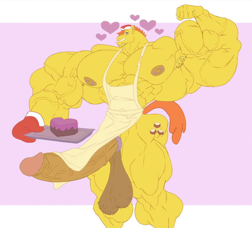 apron armpit armpit_hair balls bara barazoku boner cake carrot_cake_(mlp) cock_ring dessert erection facial_hair hairy_balls huge_cock male male_only mr._cake_(mlp) muscular my_little_pony nipple_piercing orange_hair oven_mitts penis remert solo solo_male yellow_body