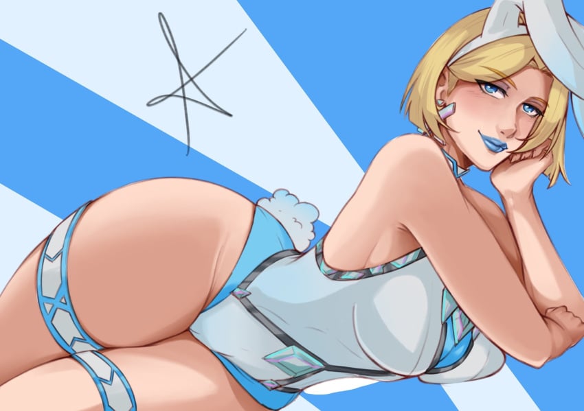 1girls blonde_female blonde_hair blue_lipstick blue_nails bob_cut breasts bunny_ears bunnysuit emma_frost emma_frost_(marvel_rivals) female female_focus female_only hi_res large_breasts leotard light-skinned_female light_skin looking_at_viewer marvel marvel_rivals red_draws solo thick_thighs thighs wide_hips
