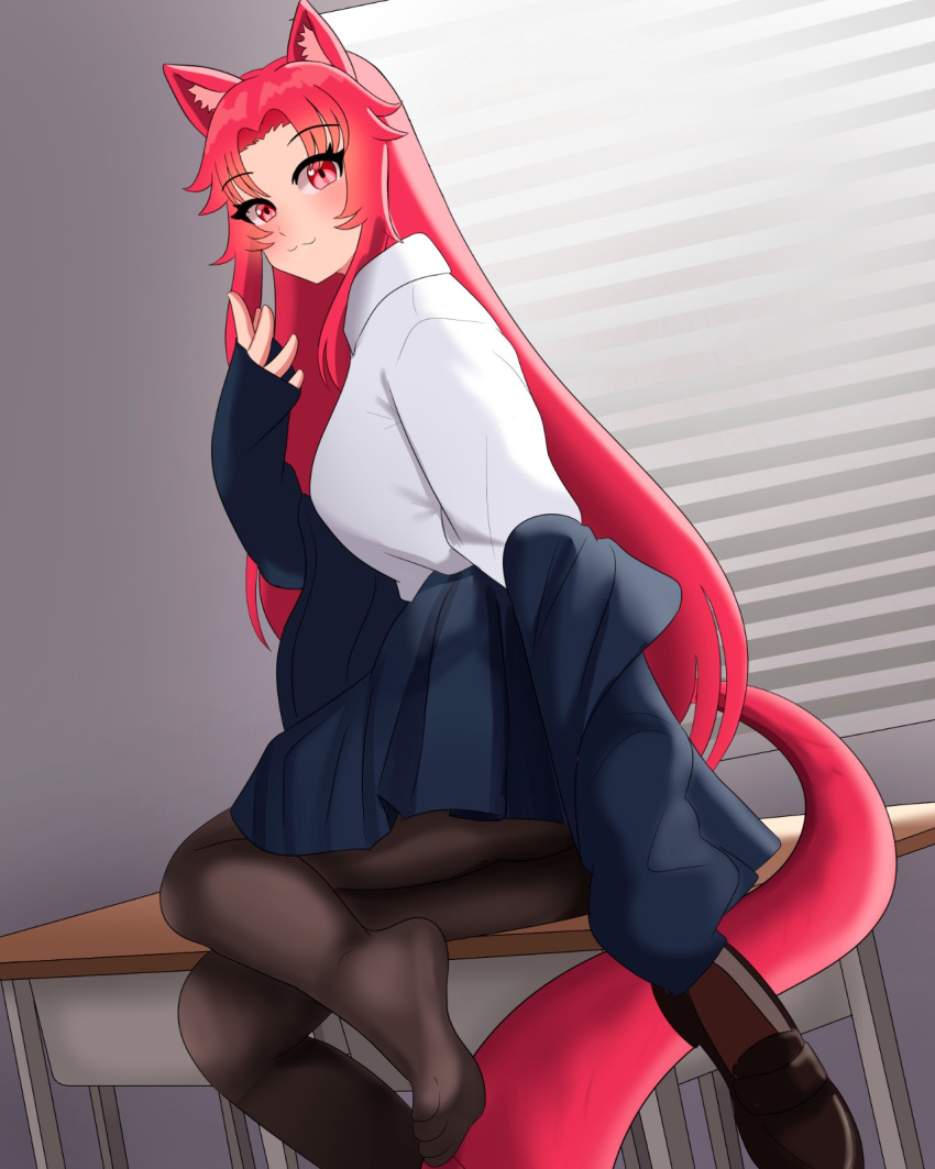 cat_ears cat_tail catgirl curvy curvy_figure curvy_hips female female_focus female_only foot_fetish long_hair looking_at_viewer masterdestroyzj original original_character red_eyes red_hair school_uniform thick_thighs thigh_highs uniform