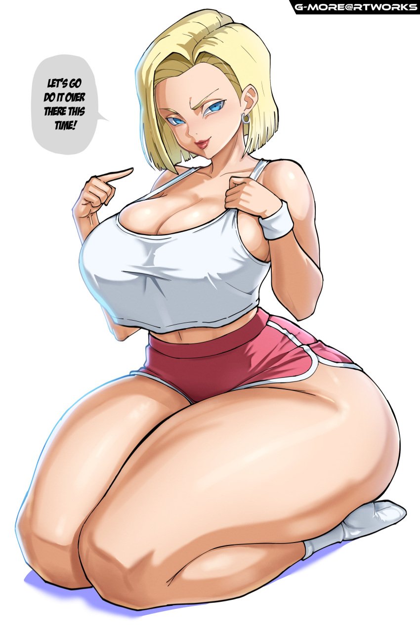 1girls 2d android_18 big_breasts blonde_female blonde_hair blonde_hair_female breasts cyborg cyborg_girl dragon_ball dragon_ball_z female female_focus female_only full_color fully_clothed gmoreartworks hips hips_wider_than_shoulders large_boobs large_breasts light-skinned_female light_skin mai_shiranui_(cosplay) mature mature_female mature_male milf no_penetration socks solo solo_female solo_focus text thick_thighs thighs wide_hips