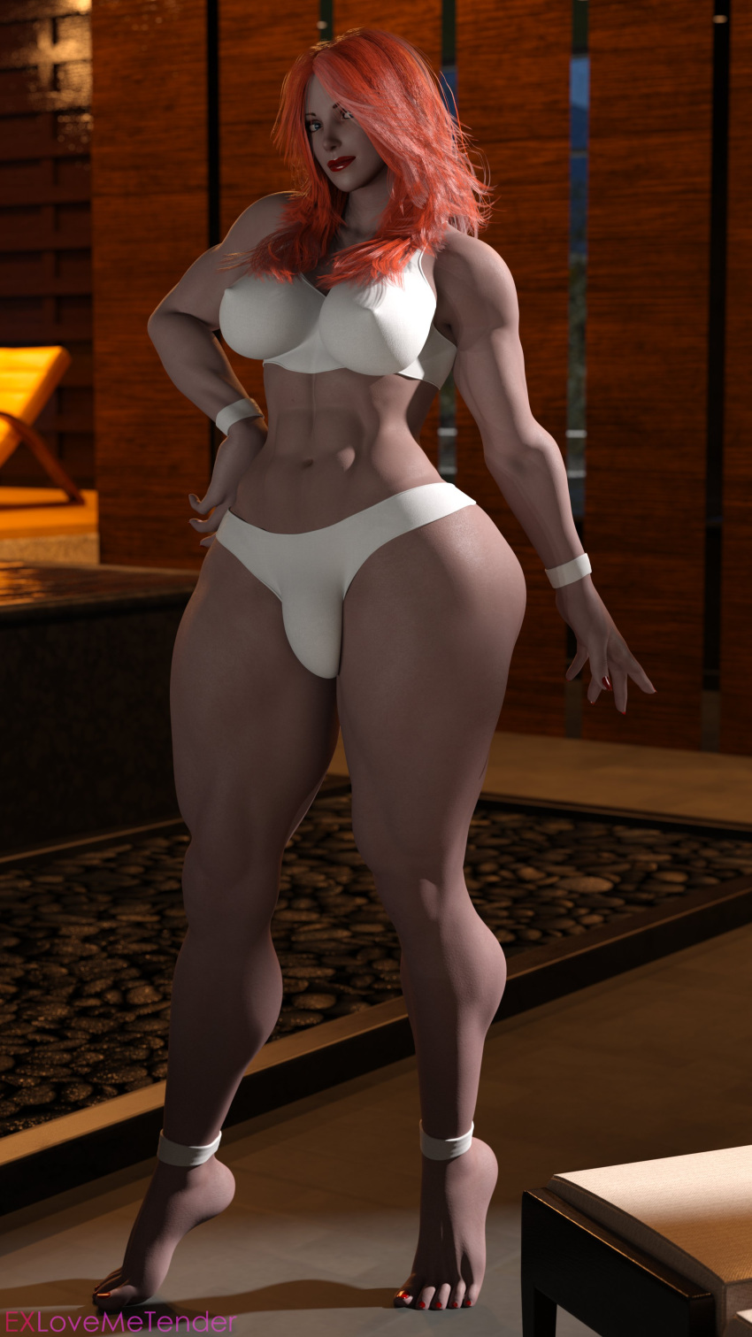 1futa 3d abs alternate_version_at_source bikini bulge bulge_through_clothing capcom erect_nipples exlovemetender final_fight futanari intersex muscular muscular_futanari nipple_bulge orange_hair roxy_(final_fight) solo swimsuit