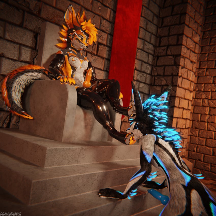 1:1 3d absurd_res animal_genitalia animal_penis anthro anthro_on_anthro armwear balls basement biped black_body black_clothing black_fur blender_(artwork) blender_cycles blue_body blue_fur blue_penis bodily_fluids bondage bound canid canine canine_genitalia canine_penis canis chair claws clothed clothing cuffs_(clothing) cum cum_dripping_from_penis cum_on_penis daztilization depth_of_field digital_media_(artwork) dominant dragonplayer dragonplayer_(character) dungeon duo erection feet fingers foot_fetish foot_in_mouth foot_on_head foot_play foot_suck forced fox fur furniture gag gagged genital_fluids genitals grey_body grey_fur hair hi_res hindpaw inside jex jexouium kneeling kneeling_on_ground knot latex latex_armwear latex_clothing latex_cuffs latex_legwear latex_thigh_highs legwear male male/male mammal multicolored_body nude on_chair on_ground open_mouth orange_body orange_fur orgasm paw_in_mouth paw_sucking paws penis reflection rexouium sex sitting sitting_on_chair sitting_on_throne slim slim_anthro slim_male slim_sub smile submissive submissive_male sucking tail thigh_highs throne throne_room white_body white_fur yellow_body yellow_fur