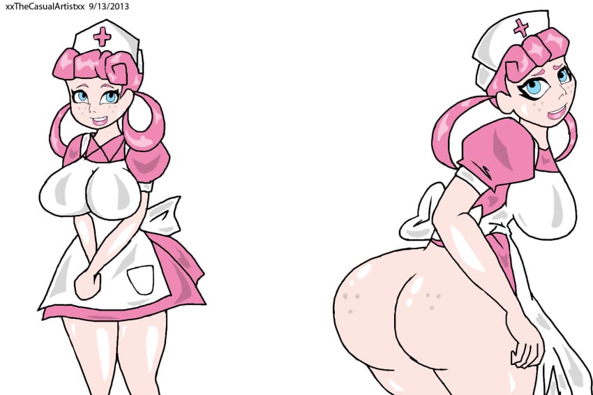 ass big_butt bottomless female female_only human nurse_joy pink_hair pokemon solo xxthecasualartistxx