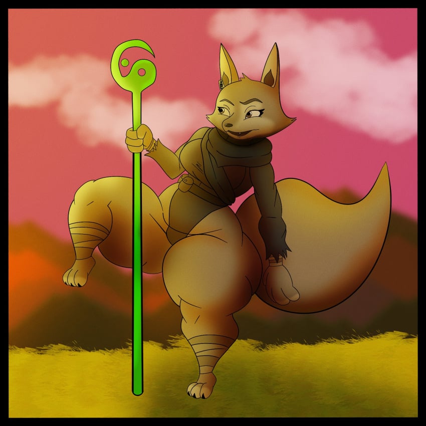 1girls 3_toes 4_fingers anthro ass_visible_through_thighs bottom_heavy breasts brown_eyes brown_fur chubby chubby_female clothed clothing dreamworks dumbwolfperson ear_piercing earrings eyelashes fat_thighs female female_only fox furry hourglass_figure kung_fu_panda kung_fu_panda_4 leotard one_leg_up raised_leg scarf shortstack slightly_chubby solo staff tail thick_thighs thunder_thighs two_tone_fur zhen_(kung_fu_panda)