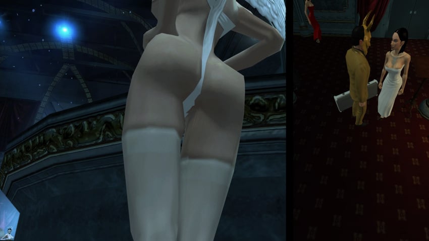 3d angel angel_halo angel_wings ass ass_focus black_hair bondage bondage_gear bondage_outfit eve_(hitman_blood_money) female female_focus halo hitman hitman_blood_money io-interactive official_art screenshot sling_bikini video_games white_skin