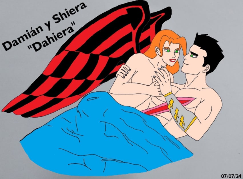 damian_wayne dc dc_comics dcau female hawkgirl ibnalxuffasch94 justice_league_unlimited male robin_(damian_wayne) robin_(dc) shiera_sanders