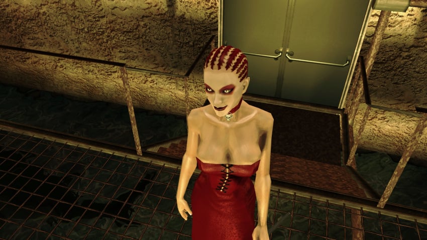 3d big_breasts bondage bondage_gear bondage_outfit breasts cleavage female female_focus hitman hitman_blood_money huge_breasts io-interactive large_breasts official_art red_dress red_hair screenshot vaana_ketlyn video_games white_skin