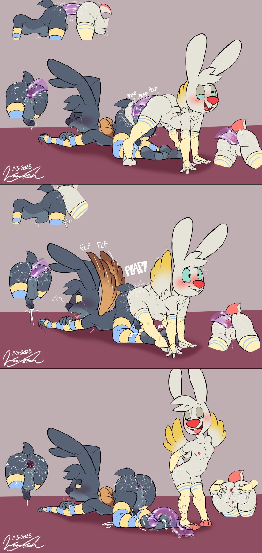 1boy 1girls 2025 2anthro after_anal after_sex anal anal_insertion anal_juice anal_sex angel_gabby angel_hare angel_wings angel_zaggy anthro anthro_on_anthro anthro_only ass ass_focus ass_grab ass_to_ass backsack balls big_nose biting_lip black_fur blue_sclera blush buckteeth cum cum_from_ass cum_on_feet cum_on_floor cum_on_socks curling_toes double_dildo female femdom fingerless_elbow_gloves freckles freckles_on_face gaping gaping_anus grabbing_sheets gripping_sheets handsfree_ejaculation hi_res highres lagomorph male male/female penis pussy rabbit rabbit_boy rabbit_ears rabbit_girl rabbit_tail sequence sex_toy small_breasts spread_ass stomach_bulge striped_elbow_gloves striped_socks the_east_patch toeless_socks wayesh white_fur wings yellow_sclera