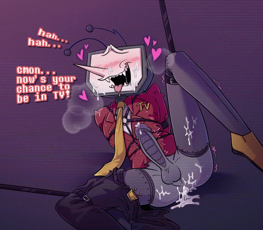 bondage cum_in_ass deltarune fangs freakyguy101 harness male male_only non-human object_head restrained restraints robot_boy robot_humanoid screen_face solo tenna_(deltarune) tongue_out toony tv_head