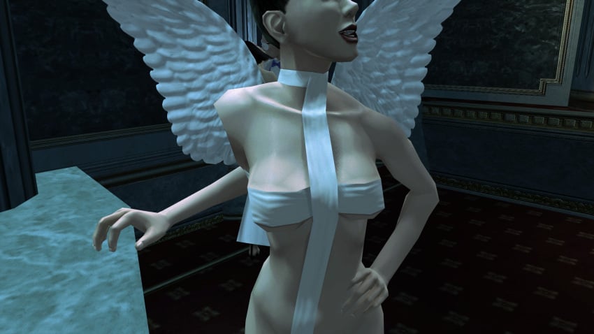 3d angel angel_halo angel_wings big_breasts black_hair bondage bondage_gear bondage_outfit breasts cleavage eve_(hitman_blood_money) female female_focus halo hitman hitman_blood_money huge_breasts io-interactive large_breasts official_art screenshot sling_bikini tied_hair video_games white_skin