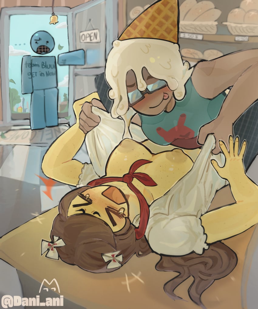 ... 118o8 118o8_(forsaken) 2girls areolae baker_(forsaken) bakery blush bluudud_(forsaken) breasts brown_hair brown_skin dani_ani doughie_(omori) dubious_consent female female_focus forsaken_(roblox) freckles glasses ice_cream_hair nipples omori roblox roblox_game robloxian self_upload table tagme walked_in_on yellow_skin yuri