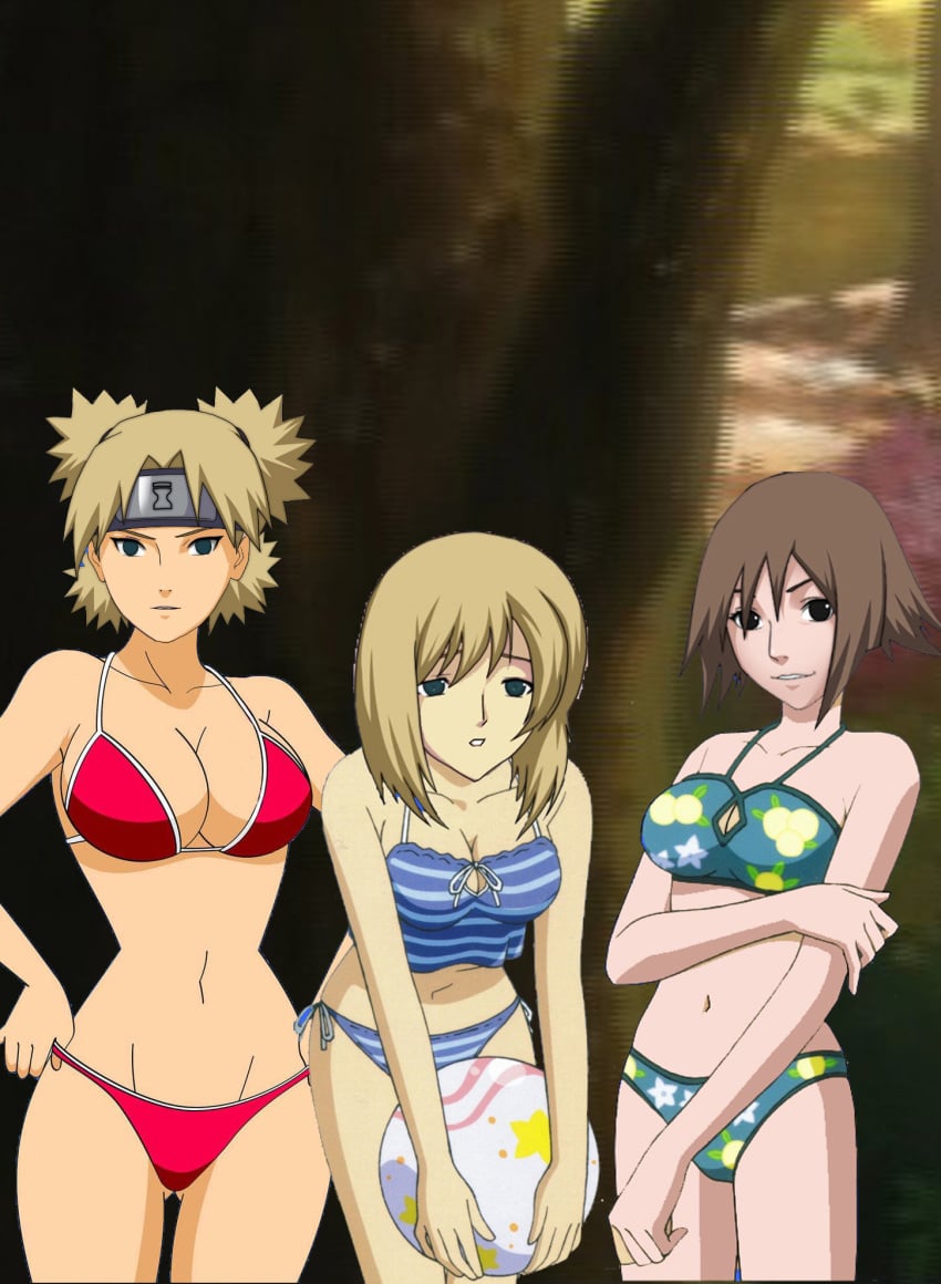 3girls bikini cleavage female female_only karura_(naruto) matsuri_(naruto) multiple_females multiple_girls naruto naruto_shippuden swimsuit temari