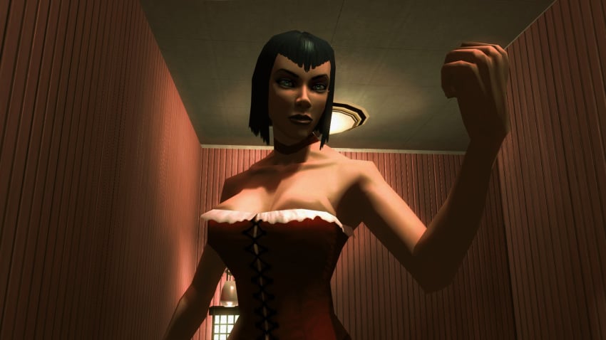 assassin black_hair breasts collar corset female hitman hitman_blood_money io-interactive mysterious_female_assassin_(hitman_blood_money) short_hair white_skin