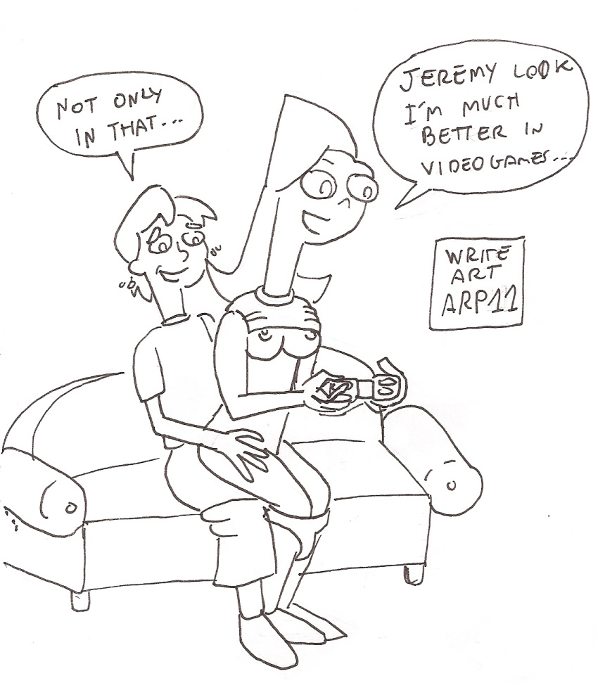 arp candace_flynn disney female human jeremy_johnson male monochrome nipples phineas_and_ferb rough_sketch straight tagme