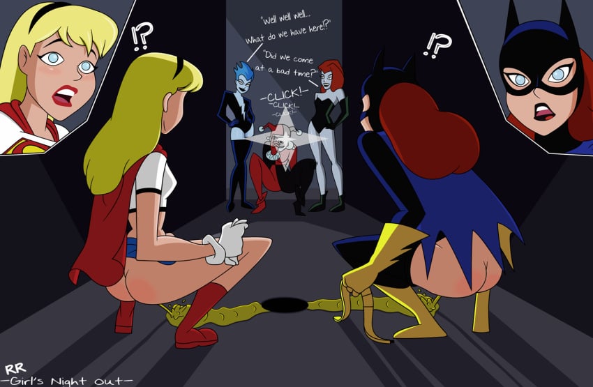 barbara_gordon batgirl batman_(series) dc dcau female female_only harley_quinn justice_league livewire peeing poison_ivy randomrandom supergirl superman_(series)