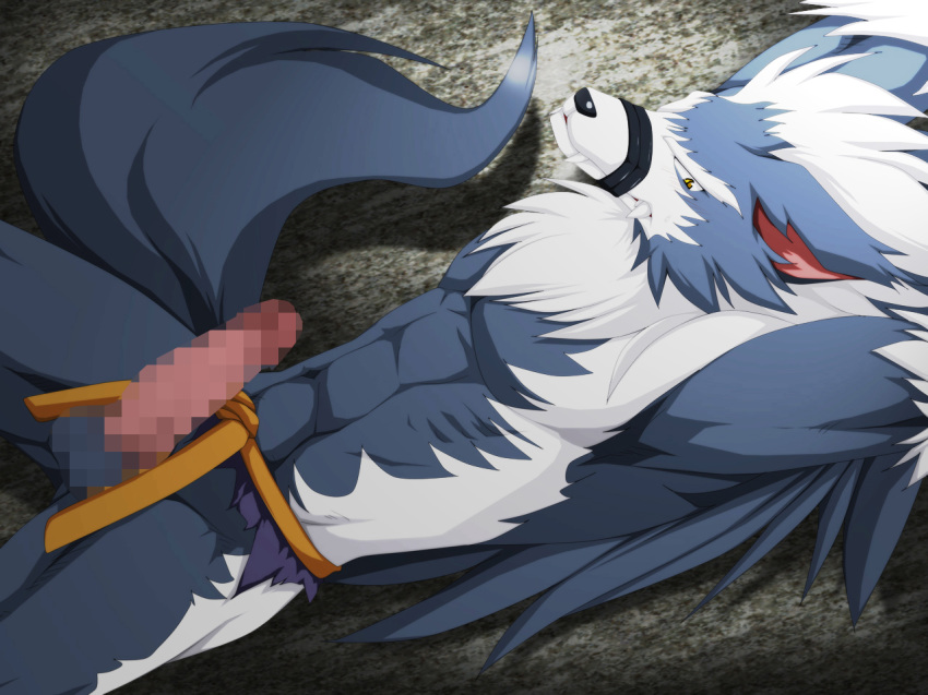 abs balls bondage bound canine capcom censored chest_tuft darkstalkers erection fangs furry gallon jon_talbain male male_only murakami_(artist) naked nude solo thisarmor video_games werewolf