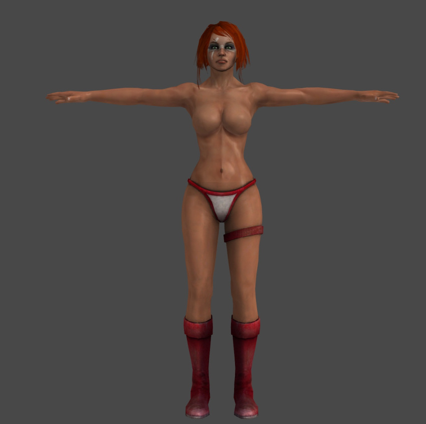 3d breasts female female_only garter golden_axe kamillho no_nipples orange_hair sega t_pose tagme topless tyris_flare war_paint