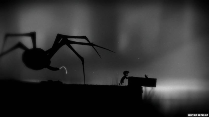 1boy cum giant_spider imminent_rape imminent_sex limbo_(game) monochrome penis silhouette spider tagme