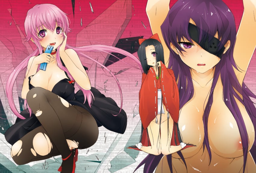 female gasai_yuno kasugano_tsubaki mirai_nikki tagme uryuu_minene