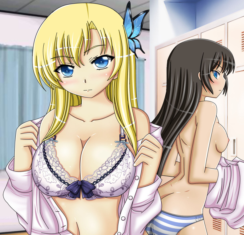 artemisumi boku_wa_tomodachi_ga_sukunai butterfly_hair_ornament pointy_chin sena_kashiwazaki tagme undressing yozora_mikazuki