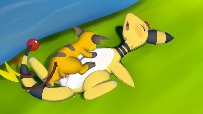 2011 ampharos anus blush color cum female feral fur gamma insertion interspecies male nintendo nude penis pokemon pokemon_(species) raichu sex size_difference straight tagme testicles