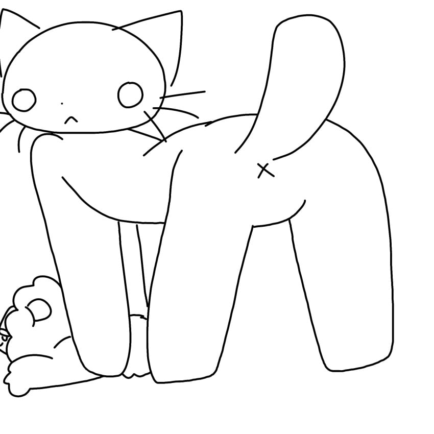 anus black_and_white chcachcabinbin domestic_cat duo felid feline felis female feral hi_res line_art mammal monochrome tagme