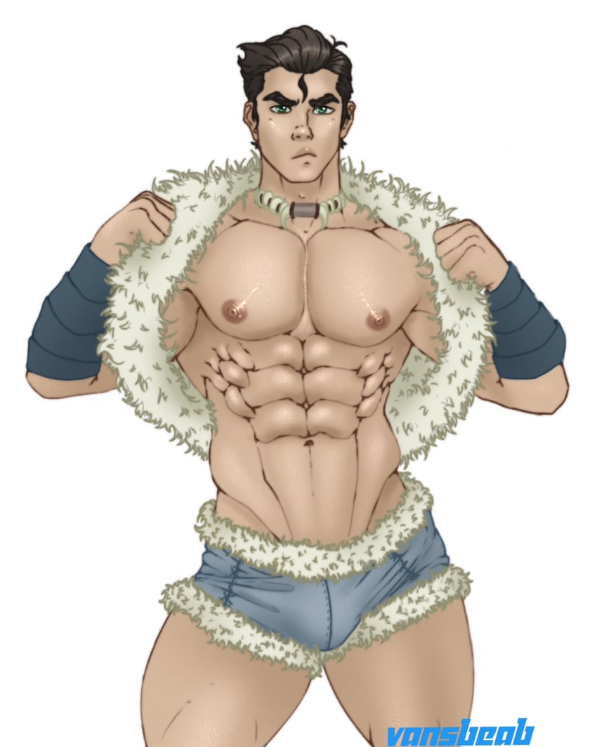 avatar_legend_of_korra bolin fur green_eyes legend_of_korra lok muscular muscular_male nipples nuktuk solo_male undressing vansbeab