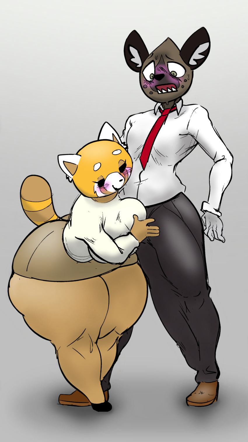 1boy 1girls 4k 9:16 absurd_res aggressive_retsuko ailurid anthro bedroom_eyes big_breasts big_bulge blush breasts bulge bulge_down_leg clothing curvy_figure duo female genital_outline genitals haida hand_on_penis hi_res hyaenid hyper_bulge male mammal narrowed_eyes penis penis_outline psychoticwalrus red_panda redmoon83 retsuko's_mother sanrio seductive size_difference smooth_fur spotted_hyena straight thick_thighs voluptuous wide_hips