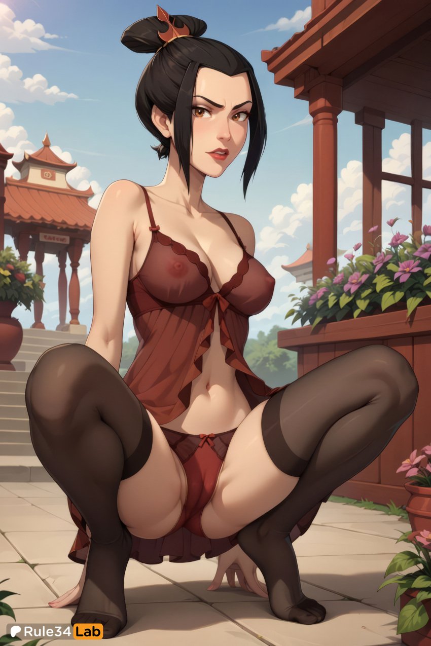 1girls ai_generated architecture arm_support artist_name avatar_legends avatar_the_last_airbender azula babydoll bare_shoulders black_hair black_thighhighs blue_sky breasts brown_eyes cameltoe cloud collarbone covered_nipples day feet female flower full_body hair_bun hair_ornament hi_res lingerie lips looking_at_viewer medium_breasts nail_polish navel nickelodeon nicktoons nipples no_shoes outdoors panties parted_lips patreon_logo plant potted_plant red_lips red_panties rule34lab see-through sidelocks sky solo spread_legs squatting stockings thighhighs tiptoes toes underwear