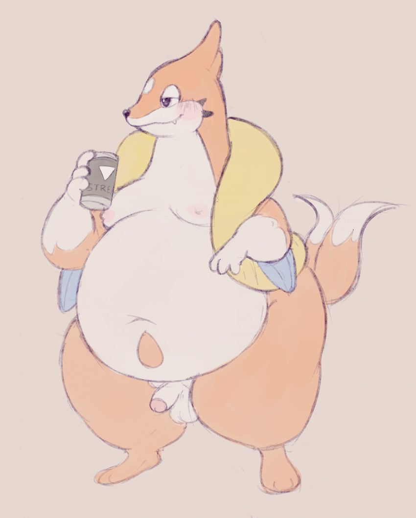 2023 3_toes anthro balls belly belly_overhang beverage big_belly black_eyes black_nose blush blush_lines cafongterua can closed_smile container digital_media_(artwork) dipstick_tail erection feet fingers flat_colors floatzel foreskin full-length_portrait fupa fur generation_4_pokemon genitals gloves_(marking) hi_res holding_beverage holding_can holding_container holding_object humanoid_genitalia humanoid_penis lidded_eyes male mammal markings moobs mouth_closed multicolored_body multicolored_fur navel nintendo nipples no_pupils nude orange_body orange_fur overweight overweight_anthro overweight_male partially_retracted_foreskin penis pokemon pokemon_(species) portrait retracted_foreskin simple_background smile snout solo standing tail tail_markings tan_background tan_body tan_fur thick_thighs three-quarter_view toes two_tone_body two_tone_fur uncircumcised wide_hips