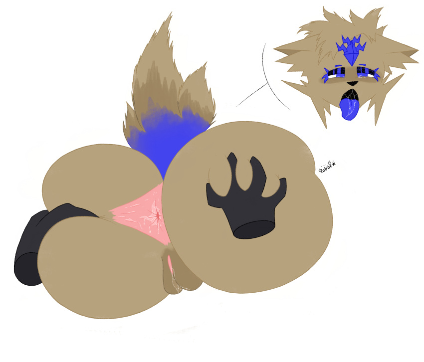2024 anthro anus ass big_butt blush bodily_fluids butt_focus butt_grab canid canine diamond_(gem) female fox gem genital_fluids genitals hand_on_butt hi_res mammal moan oboegollum pussy saliva solo spread_anus spread_butt spreading thick_thighs thunder_fox_(species) vaginal_fluids yui_(oboegollum)