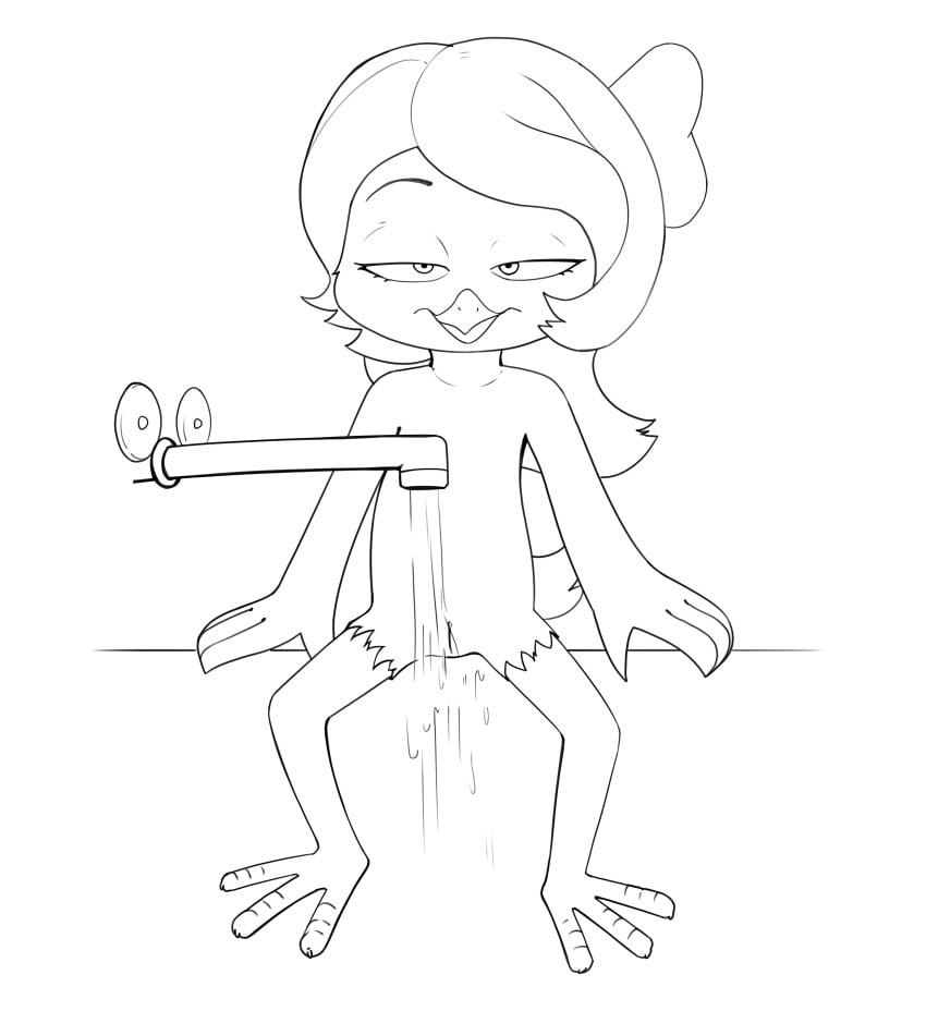 absurd_res anthro avian bath bird black_and_white faucet female forestdale genitals hi_res kitsune2000 masturbation monochrome oscine passerine pussy solo sparrow water water_jacking