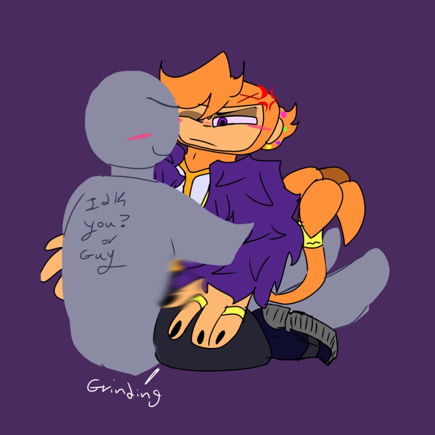 2boys animal annoyed annoyed_expression blush clothed fully_clothed gay grey_body grinding grinding_on_leg male male/male monkey monkey_boy samba_de_amigo sega sfw simple_background sitting_on_lap smirk yamigo_(samba_de_amigo)