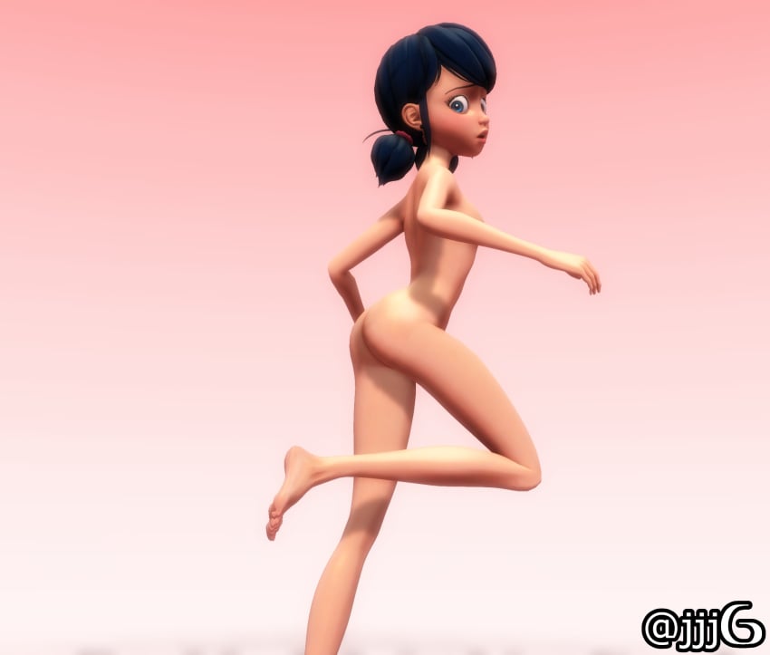 1girls 3d artist_name ass bare_arms bare_legs barefoot blue_eyes blue_hair butt completely_nude completely_nude_female embarrassed embarrassed_nude_female enf female female_only foot jjj6 looking_back marinette_dupain-cheng miraculous:_tales_of_ladybug_and_cat_noir miraculous_ladybug nude nude_female pigtails rear_view shiny_skin small_breasts solo