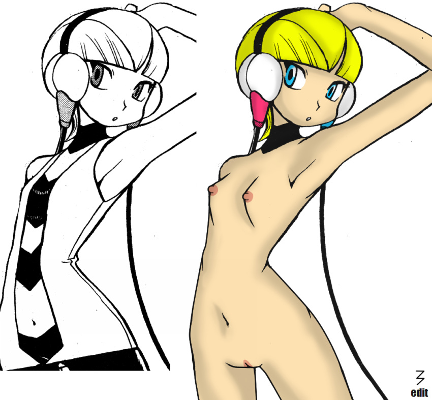 1girls 3pac breasts clothes color edit elesa_(pokemon) elesa_(pokemon_bw) female female_only gym_leader human nintendo nipples nude partially_colored pokemon pokemon_(manga) pokemon_adventures pokemon_bw pose solo standing tagme vulva