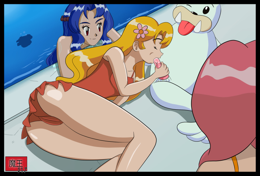 daisy_(pokemon) demonkingd17 fellatio human lily_(pokemon) oral pokemon pokephilia seel violet_(pokemon)