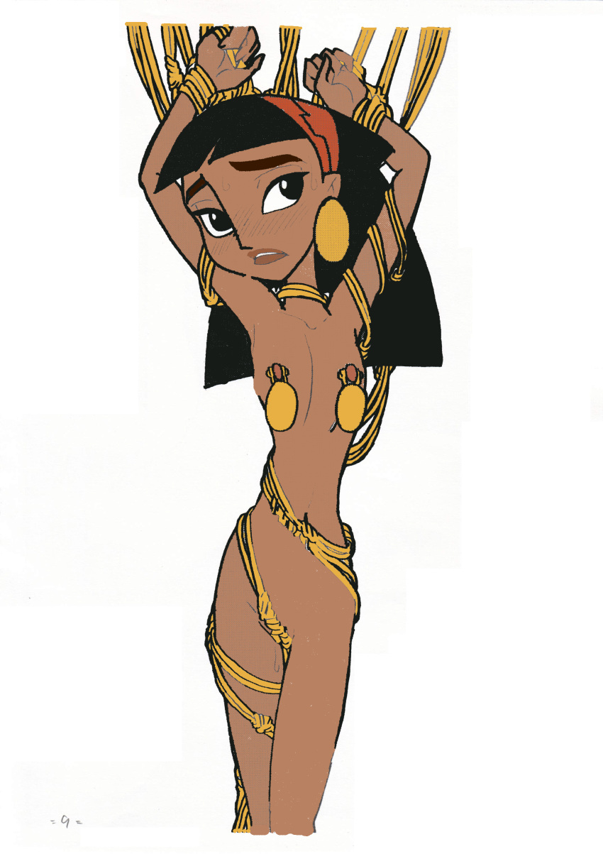 1girls arms_up black_eyes black_hair bondage dark-skinned_female dark_skin disney latina malina nipple_rings nipples nude peruvian_female the_emperor's_new_groove the_emperor's_new_school union_of_the_snake