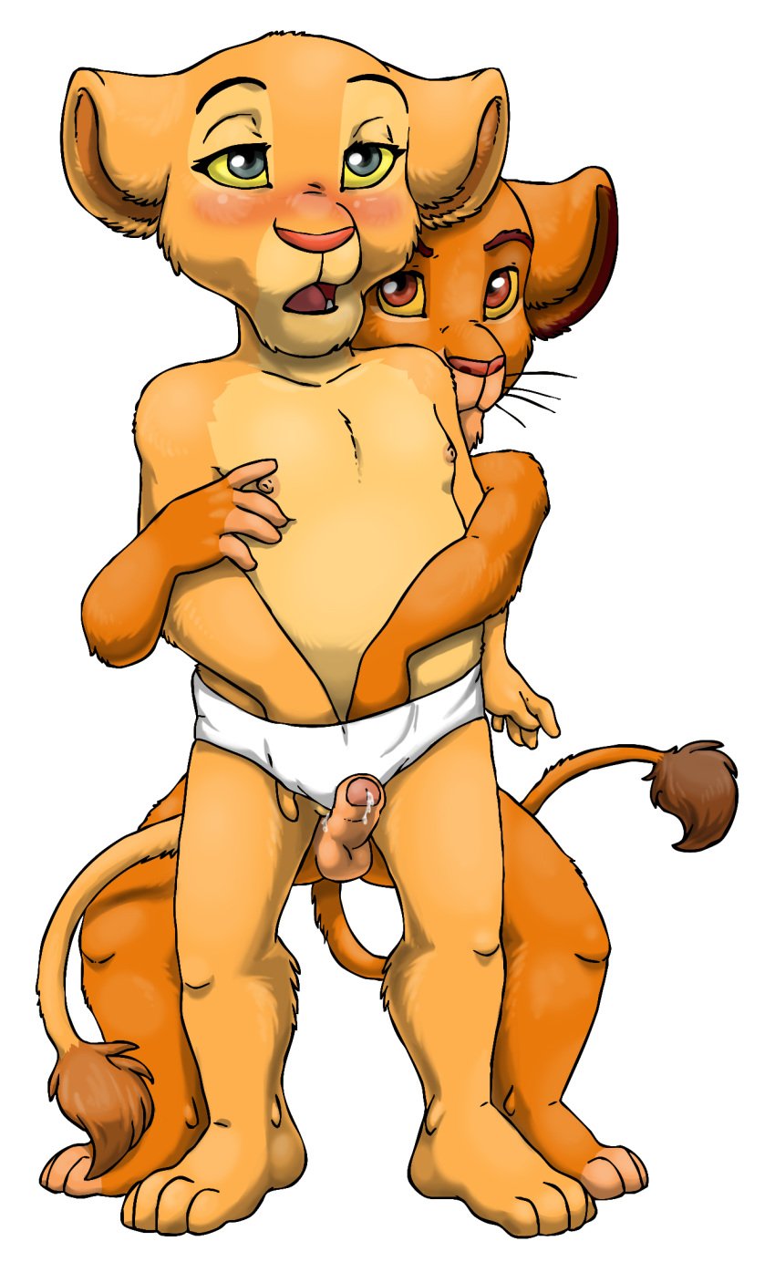 1boy 1girls anthro cub disney feline female fur furry king lion male mammal nala panties penis royalty simba the_lion_king underwear young zooshi