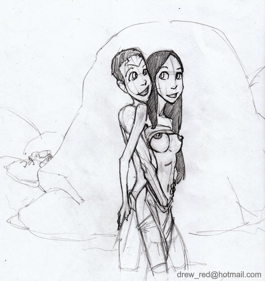 1boy 1boy1girl 1girls aang air_nomad airbender_tattoo avatar_legends avatar_the_last_airbender black_and_white clothing female human katara male male/female medium_breasts reddrew straight the_avatar water_tribe