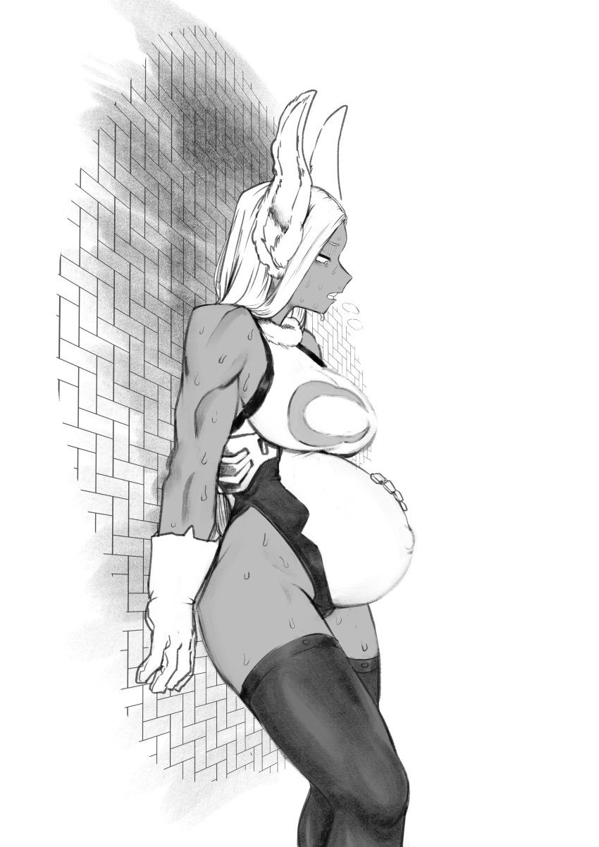 1girls amano44 big_breasts boku_no_hero_academia buff_female bunny_ears bunny_girl dark-skinned_female dark_skin female female_only mirko miruko muscular muscular_female my_hero_academia pregnant pregnant_belly pregnant_female rumi_usagiyama skin_tight_outfit thighhighs