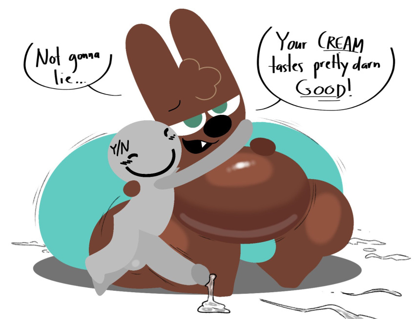 after_sex anon anthro big_ass big_butt breathotter bunny cocoa_the_bunny cum cumflated_belly male male/male oc penis rabbit text thick_thighs thighs