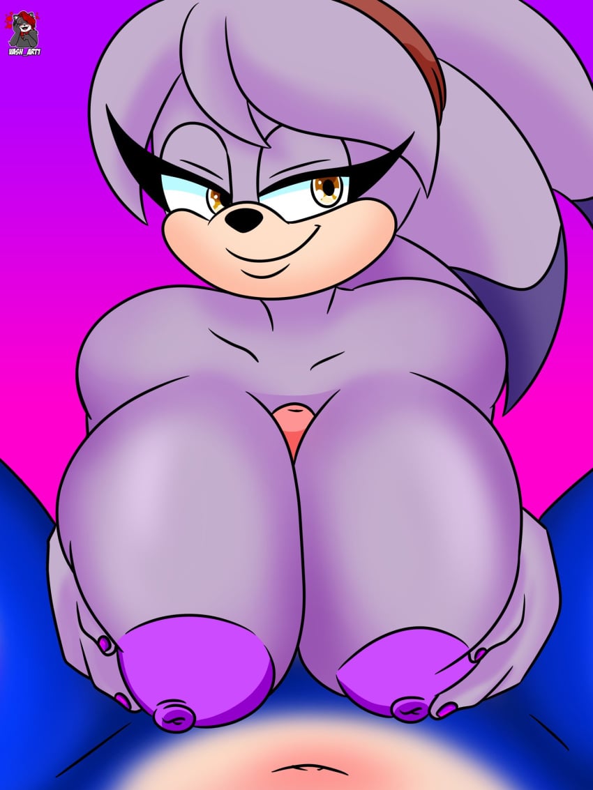 1boy 1girls 2024 anthro bandicoot big_breasts big_penis black_nose blue_body blue_fur blue_skin boobjob breasts eyelashes fur furry headwear hedgehog huge_boobs huge_breasts large_breasts mammal nipples painted_nails paizuri penis perci_the_bandicoot purple_background purple_body purple_fur purple_hair purple_nipples purple_skin sega simple_background smile sonic_(series) sonic_boom sonic_the_hedgehog sonic_the_hedgehog_(series) titjob topless two_tone_body two_tone_fur vash_art yellow_eyes