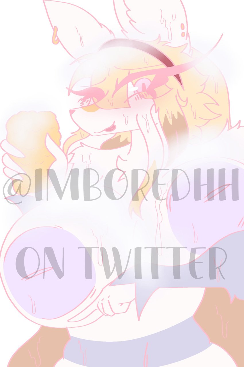 absurd_res anthro big_breasts blonde_hair breasts ear_piercing electronics female generation_5_pokemon hair hi_res imboredhh inverted_nipples mienshao misha_(imboredhh) nintendo nipples nude_female phone photo piercing pokemon pokemon_(species) purple_body solo tongue tongue_out watermark white_body